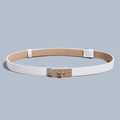 Detail of white leather skinny belt with golden diamond-encrusted Kelly lock buckle - Rhinestone Buckle (Gold) Cross Pattern Adjustable Belt (White)