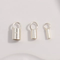 Detailed view of three polished S925 sterling silver cord end caps in various sizes - Large 3.5mm / Silver