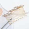 Elegante peine para el cabello de metal dorado con pedrería brillante y perlas en blanco - Estilo de Diamantes de Imitación en Forma de Z / Dorado