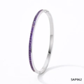 Elegant stainless steel snap bangle featuring a full row of square purple crystals - Purple Zirconia Style (SAP962)