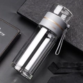 Double-walled glass water bottle with tea infuser and grey silicone grip - Grey 400ml