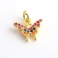 Golden butterfly pendant with colorful cubic zirconia for jewelry making and DIY crafts - Red Blue Orange Gem Butterfly Style (06)