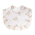 Floral print cotton gauze baby bib with ruffle trim and snap closures in cream white - Beige Floral