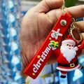 Porte-clés Père Noël mignon avec bracelet en silicone rouge et pendentif pain d'épices - Père Noël en liesse