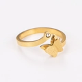 Detail van gouden vlinderring met matte afwerking en klein accent van helder zirkoon - US 6 / Goud