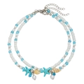 Tobillera de doble capa con estrella de mar azul y colgante de concha marina natural - D1691-1 (Doble Capa Cuentas Blanco Azul Estrella de Mar Concha)