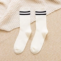 Autumn white knit crew socks with black double stripes in a classic JK school style - One Size / White Black