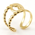 Polished golden hollow double-band open ring with beaded edges in a minimalist design - Beads Hollow Design (ZG028) / Gold