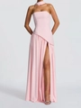 Sleeveless pink tube maxi dress with high slit and matching neck accessory for women - M / Pink