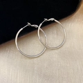 Minimalist silver geometric hoop earrings displayed on black and champagne fabric - 15# Silver Earring Post - Silver - 4cm