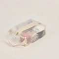 Trousse de maquillage beige en maille translucide avec poignée pour le voyage - Grand / Poche zippée
