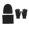 3-piece black winter knit set with beanie, neck warmer, and gloves in ribbed texture - Black 3-Piece Set