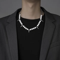 Hip-hop reflective pearl and titanium steel spike necklace for men on a grey suit model - A3013-51+10CM