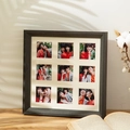 Dark gray wood grain grid photo frame with nine-square cutout white mat for memory photos - Beveled Style-Black
