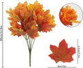 Detailed view showing dimensions of orange artificial maple leaf branches for home decor - 30cm 7-Prong Sprays