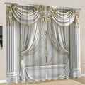 3D digital print curtains with elegant white marble columns and gold drapery pattern - European Rome Pillar 3D