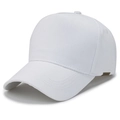 Classic white five-panel baseball cap with small brown SPORT side label and cotton texture - White