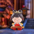 Cute cartoon Siamese cat figurine in red and blue traditional Hanfu playing the Guqin - Ancient Style Ornament Series / Playing Zither Fridge Magnet (1056-11A) / Red