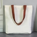 Witte canvas draagtas met bruine handvatten en motiverende slogan voor school en studenten - Hard Studeren