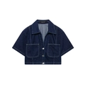 Kurzärmelige Jeansjacke mit zwei Brusttaschen in klassischer dunkelblauer Waschung - XS / Dunkelblaues Top