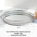 Silver round glass mirrored tray with hollowed iron edge for luxury home decoration - Silver Mirror Tray - Large Round Stripe