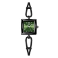 Détail de la montre carrée en métal noir avec cadran vert et bracelet tressé - Boîtier IP Noir Cadran Vert