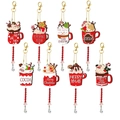 Set of 8 festive Christmas cup-shaped pendants with diamond art and beaded tassels - Style 15