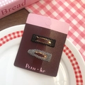 Set of 2 cute pearl rhinestone hair clips in black and silver on card packaging - 2 Pcs/Set / Black + Silver