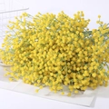 Vibrant yellow artificial mimosa bouquet with realistic green stems for home decor - Yellow