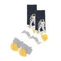 Mid-calf cotton socks with astronaut pattern and yellow color-block toe and heel accents - 38-46 / Black White Illustration Astronaut