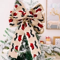 Linen Christmas bow with Santa Claus print as a rustic holiday tree topper decoration - Christmas Bow Style I (Santa Claus Pattern)