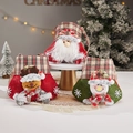 Christmas gift bags with 3D Santa, Reindeer, and Snowman dolls on red plaid fabric - Set of 3 H20 H21 H22 Handbag