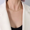 18K gold plated curb flat chain necklace 1.4mm width on model skin - Curb Flat Chain / 1.4mm Width / Gold