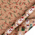 Weihnachtsgeschenkpapier aus Kraftpapier mit Zuckerstangen, Schneemännern und Mustern - Schneemann und Zuckerstange / 43CM Breit X 3 M Lang