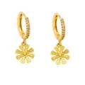 Polished gold flower drop earrings with sparkling white crystals on minimalist hoops - Style C-Daisy