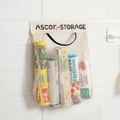 Hanging white mesh storage bag with beige canvas trim for organizing plastic grocery bags - 1 Pc (Ascor Label) / Beige