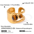Adjustable gold plated stainless steel ring featuring two round natural tiger eye stones - JDRW2408015-BN-Double Bead Tiger's Eye Open Ring