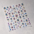Autocollants ongles M-422 avec cadres dorés et pierres précieuses bleues et violettes - Style de Pierre Précieuse Rétro (M-422)