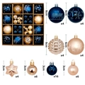 Blue and gold Christmas ornament set with 6cm and 3cm glittery baubles and stars - Navy Blue