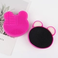 Roze siliconen make-up kwast reinigingsmat en droge spons set in de vorm van een beer - Beertje Droogreinigingsspons Pad / Rozerood
