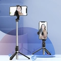 Adjustable black and silver selfie stick tripod with integrated Bluetooth remote control - Black Extended 1m Without Light (Z8)