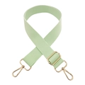 Detail of adjustable light green fabric bag strap with golden metal swivel hooks - B9 Light Green