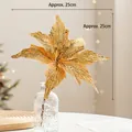 Golden 25cm glitter poinsettia flower with sequins for Christmas tree decoration - Style F-Full Gold / Approx. 25cm