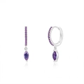 Détail de créoles en argent AG925 avec zircons violets marquise et poinçon de métal - Argent-Violet
