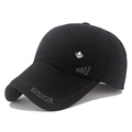 Black cotton baseball cap with silver maple leaf badge and grey GSIOR embroidery detail - Black