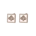 Square stainless steel stud earrings with gold bee relief and white shell inlay - Square Shell Bee Stud Earrings (N2921-E7088) / Silver