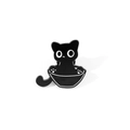 Süße schwarze Katze in einer Schüssel Emaille Pin, lustiges Kätzchen Abzeichen aus Metall - Schwarze Katze Sitzend Im Behälter Stil (XZ3060-4)