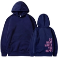 Oversized navy blue hoodie featuring pink DO WHAT MAKES YOU HAPPY back print - S / Navy Slogan