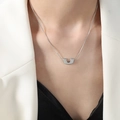 Elegant silver U-shape pendant on a sleek snake chain necklace in a polished metal finish - Steel Color (40+5cm)