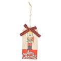 Wooden Nutcracker ornament with red plaid bow and Merry Christmas text for tree hanging - Style B